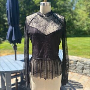 Bardot Black Lace Peplum Blouse